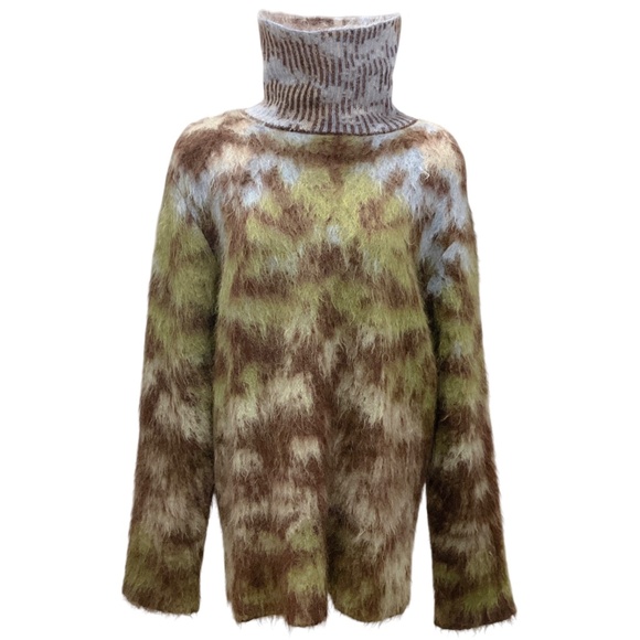 LOUIS VUITTON MEN'S GREEN / BLUE / BROWN 2019 MOHAIR KNIT TURTLENECK SWEATER - Picture 7 of 7